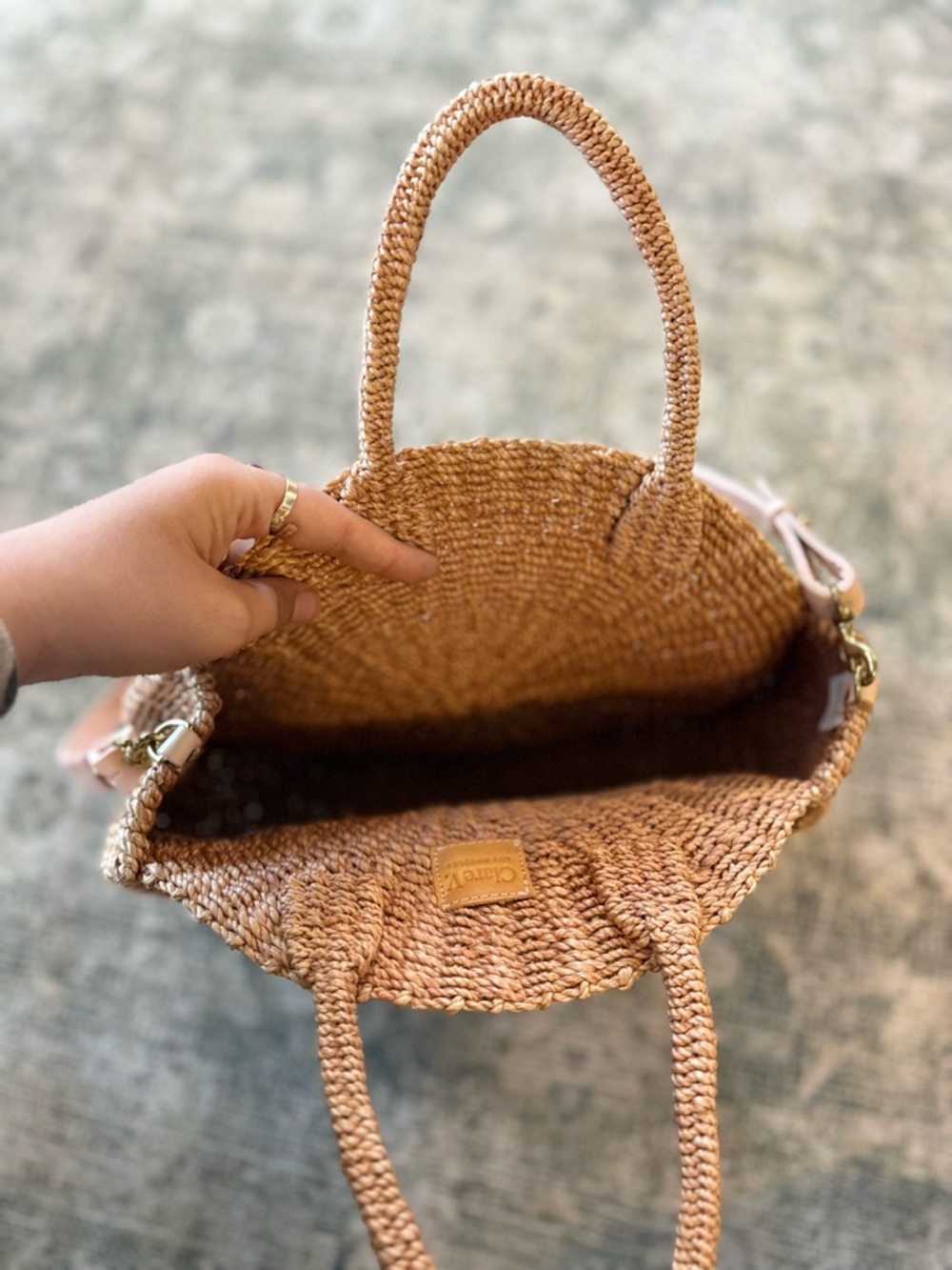 Clare V. Straw Alice Handle Bag Gold Hardware Beach Boho Spring Summer Luxury - Picture 4 of 13